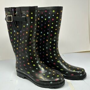 MERONA Black women's rain boots with colorful polka dots size 6